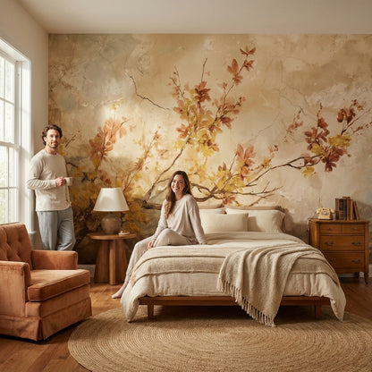 Floral Wallpaper Vintage Removable Beige Wall Mural
