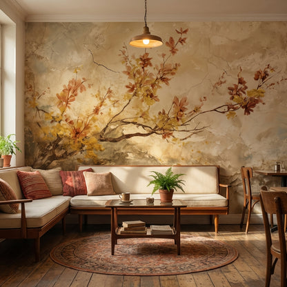 Floral Wallpaper Vintage Removable Beige Wall Mural