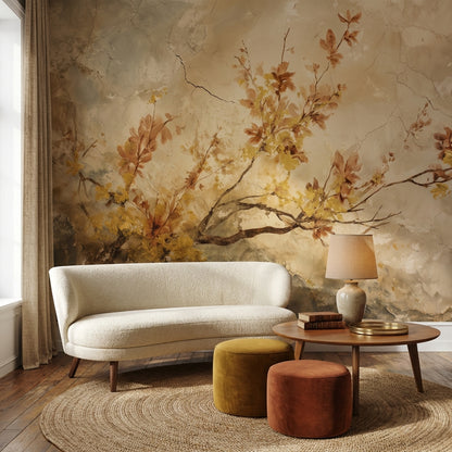 Floral Wallpaper Vintage Removable Beige Wall Mural