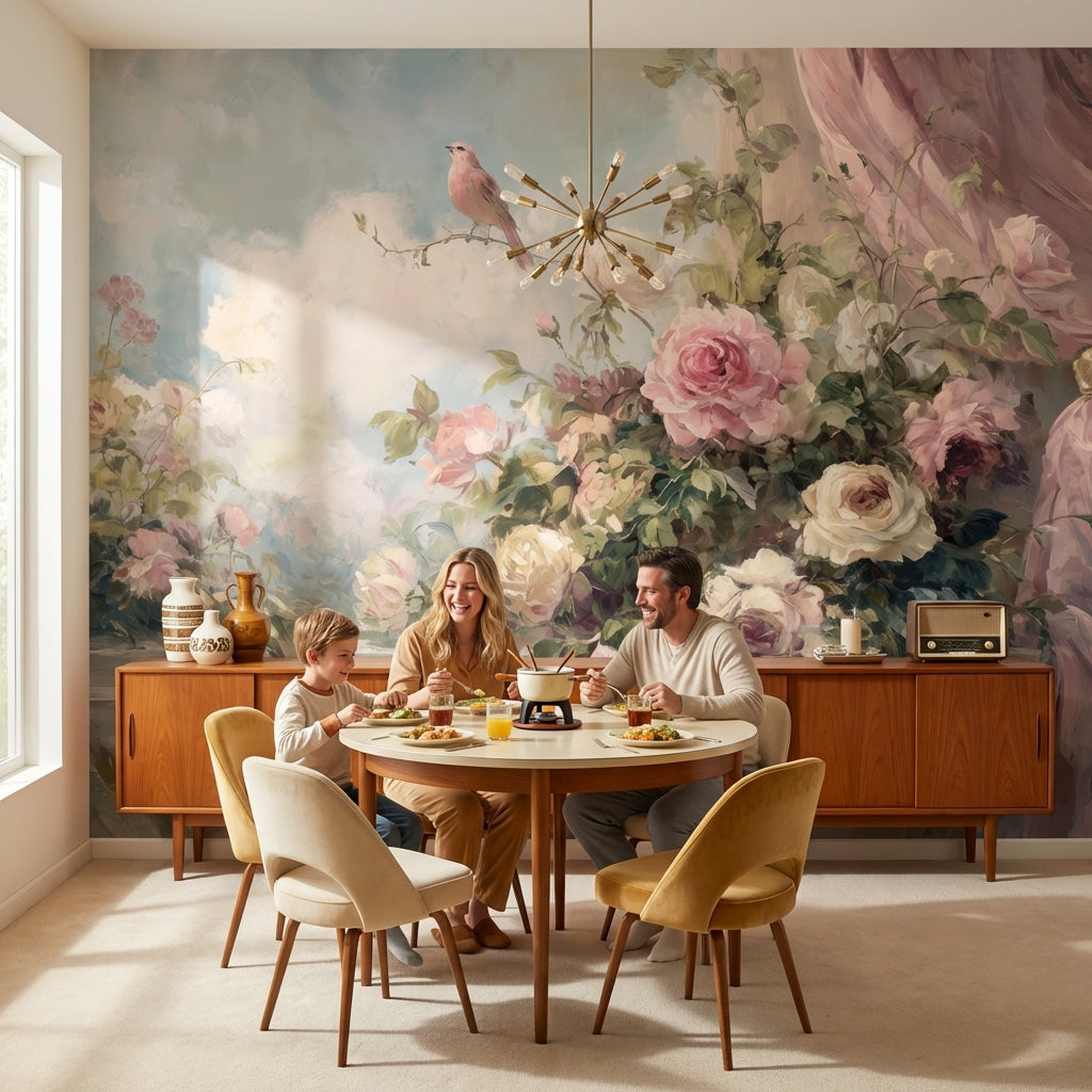 Cloudy Sky Wallpaper Vintage Floral Wall Mural