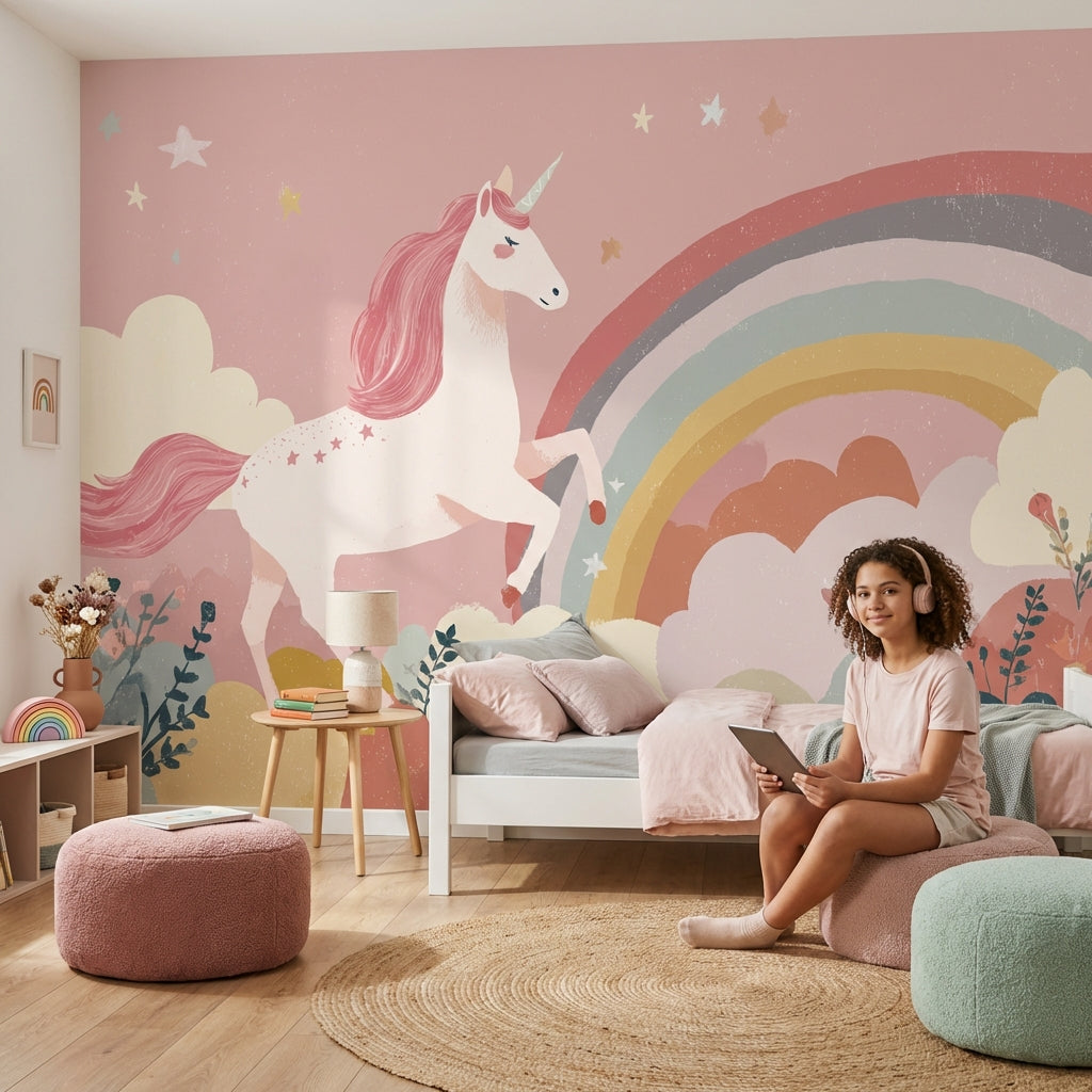 Unicorn Fantasy Wallpaper Rainbow Whimsical Wall Decor