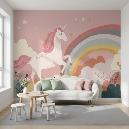 Unicorn Fantasy Wallpaper Rainbow Whimsical Wall Decor