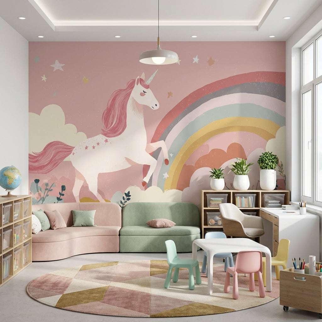 Unicorn Fantasy Wallpaper Rainbow Whimsical Wall Decor