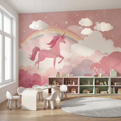 Unicorn Wallpaper Rainbow Removable Clouds Wall Mural