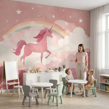 Unicorn Wallpaper Rainbow Removable Clouds Wall Mural