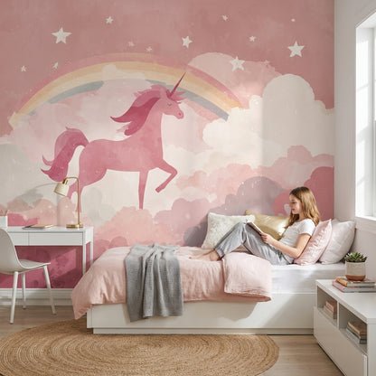 Unicorn Wallpaper Rainbow Removable Clouds Wall Mural