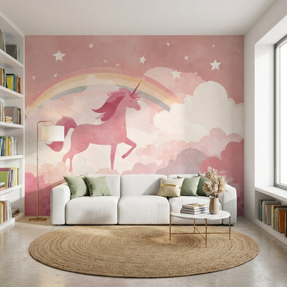 Unicorn Wallpaper Rainbow Removable Clouds Wall Mural