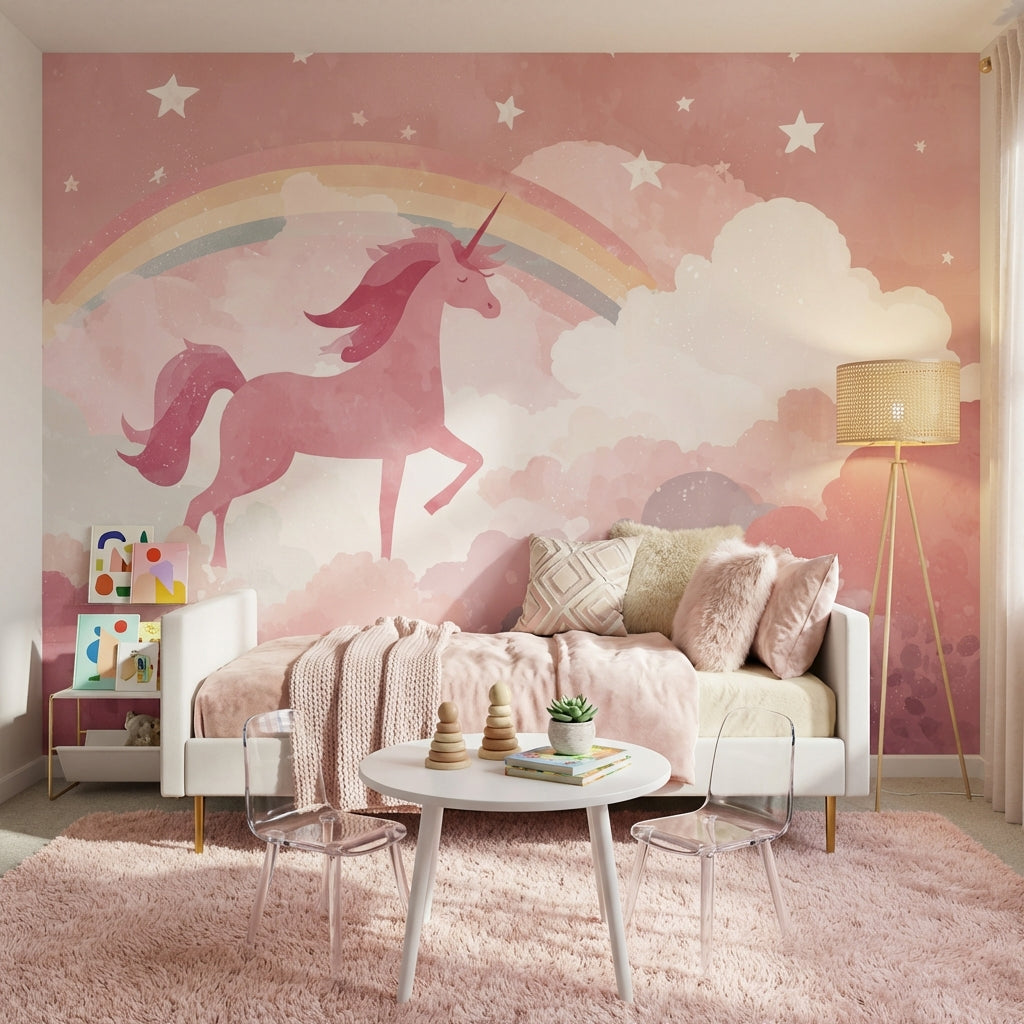 Unicorn Wallpaper Rainbow Removable Clouds Wall Mural