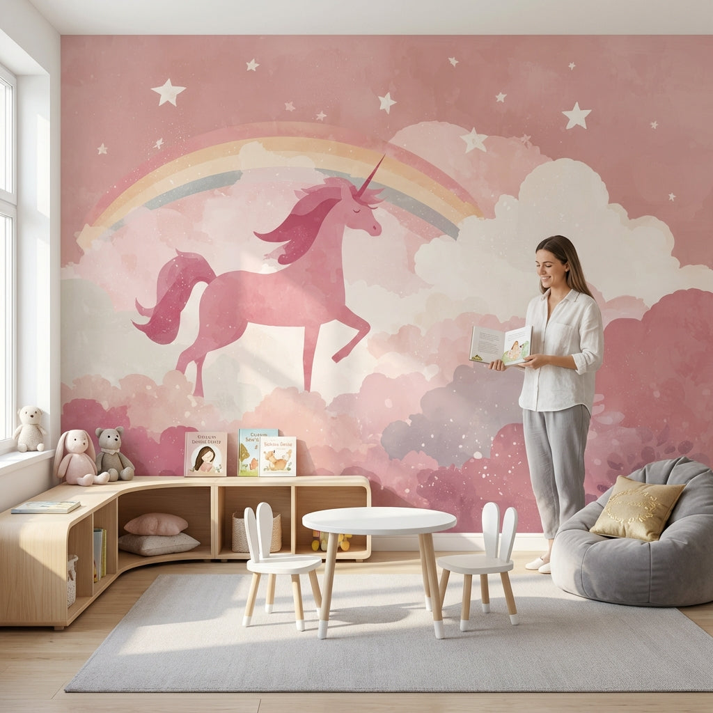 Unicorn Wallpaper Rainbow Removable Clouds Wall Mural