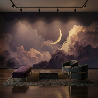 Dreamy Night Wallpaper Purple Removable Moon Wall Mural