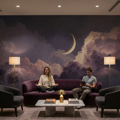Dreamy Night Wallpaper Purple Removable Moon Wall Mural