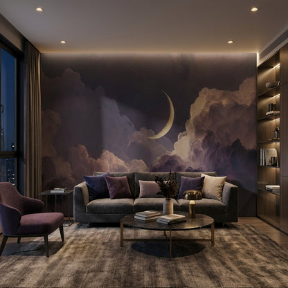 Dreamy Night Wallpaper Purple Removable Moon Wall Mural