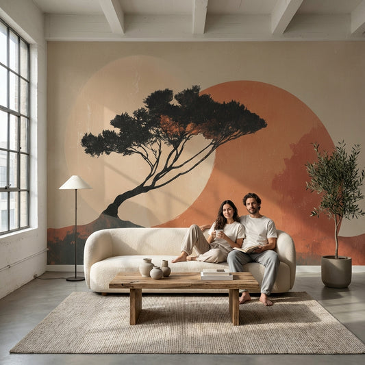 Tree Silhouette Wallpaper Abstract Modern Wall Decor