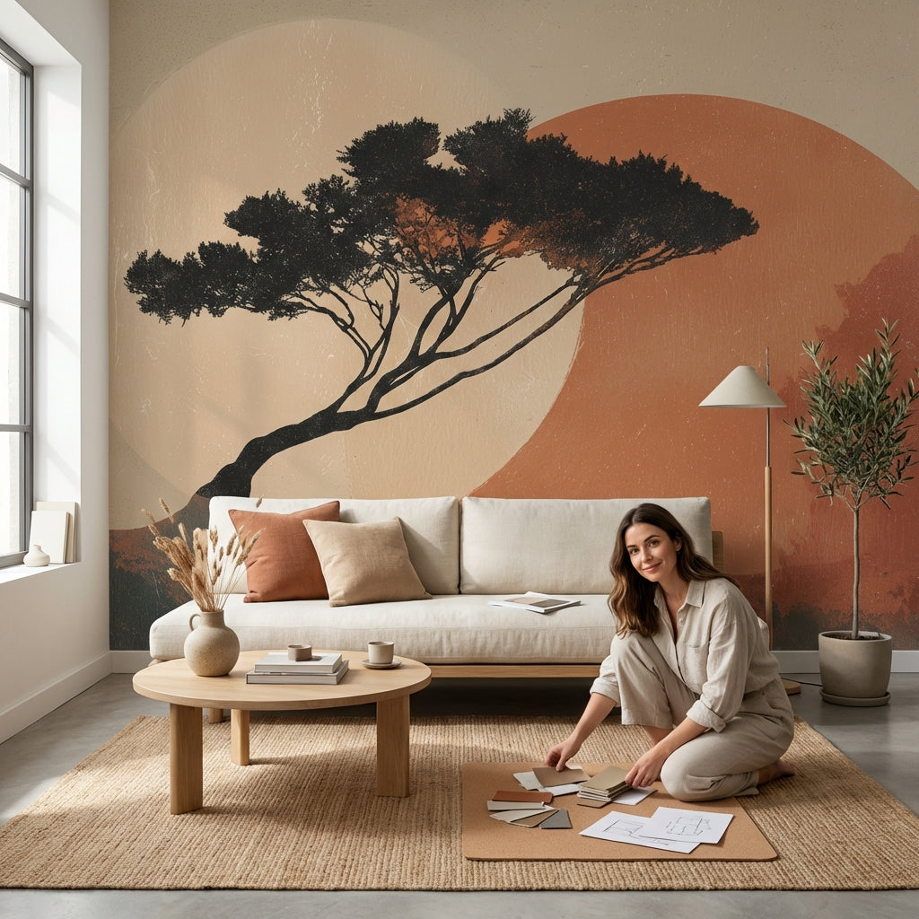 Tree Silhouette Wallpaper Abstract Modern Wall Decor