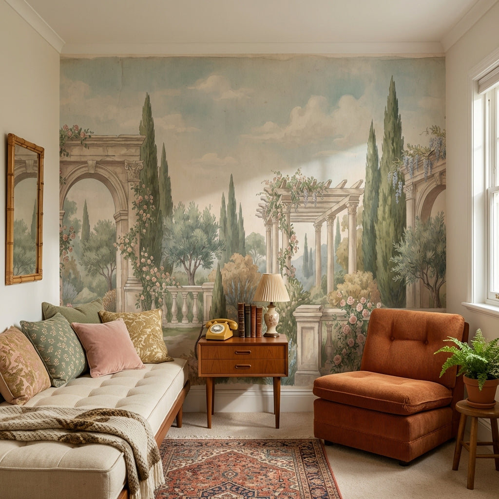 Vintage Garden Wallpaper Greenery Floral Wall Mural