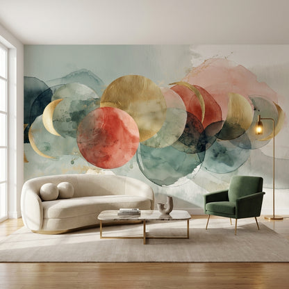 Geometric Wallpaper Golden Look Circles Wall Mural