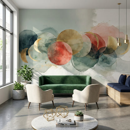 Geometric Wallpaper Golden Look Circles Wall Mural