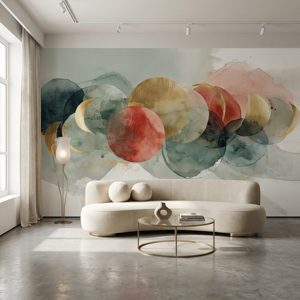 Geometric Wallpaper Golden Look Circles Wall Mural