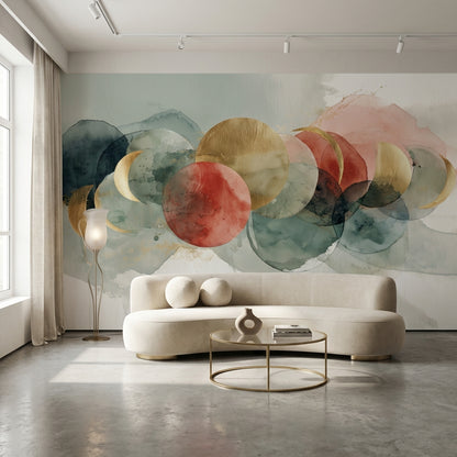 Geometric Wallpaper Golden Look Circles Wall Mural