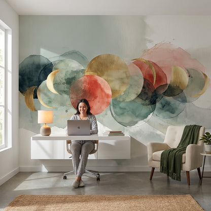 Geometric Wallpaper Golden Look Circles Wall Mural