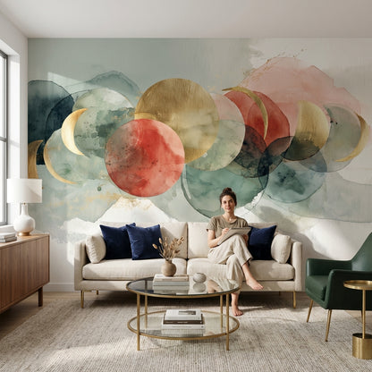 Geometric Wallpaper Golden Look Circles Wall Mural