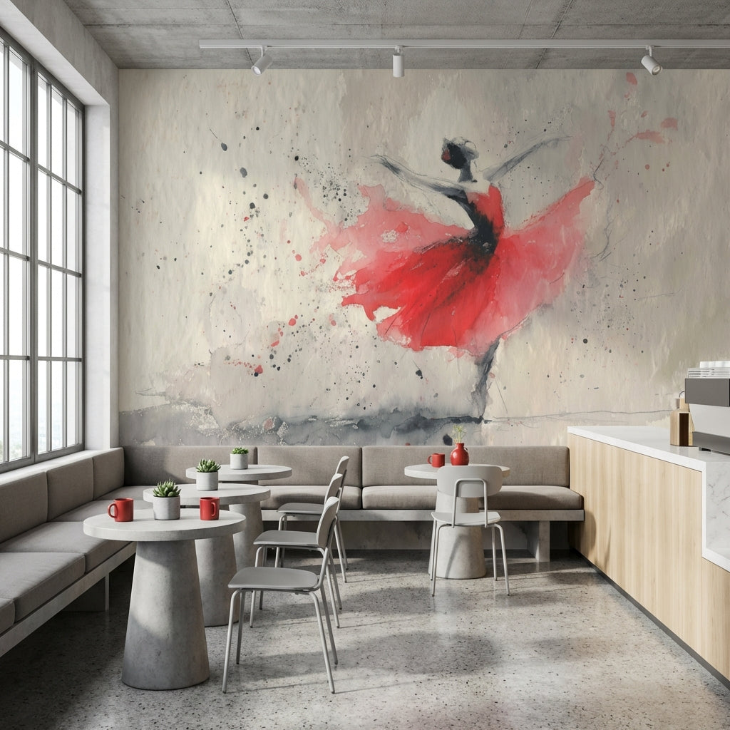 Ballerina Wallpaper Watercolor Red Dress Removable Wall Decor