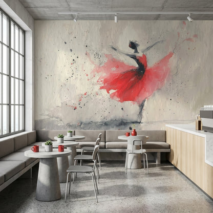 Ballerina Wallpaper Watercolor Red Dress Removable Wall Decor