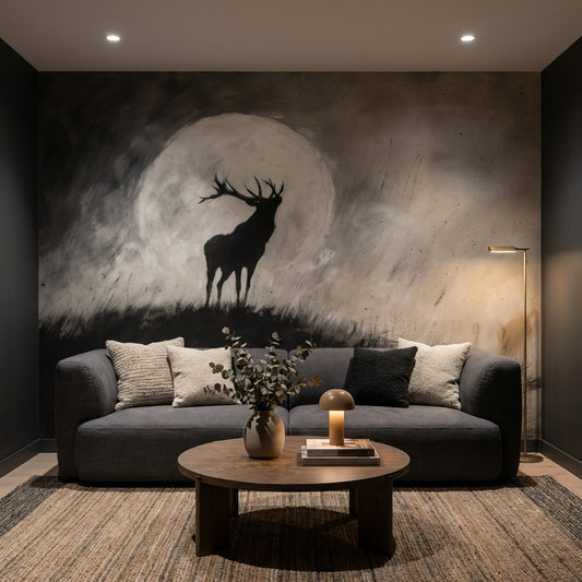Stag Silhouette Wallpaper Moon Abstract Wall Decor