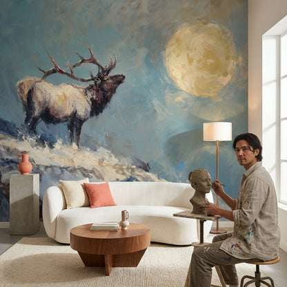 Elk Landscape Wallpaper Moon Removable Snow Wall Mural
