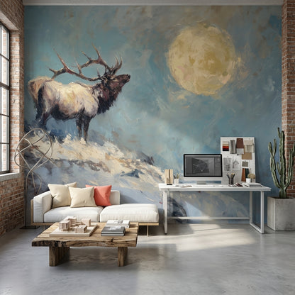 Elk Landscape Wallpaper Moon Removable Snow Wall Mural