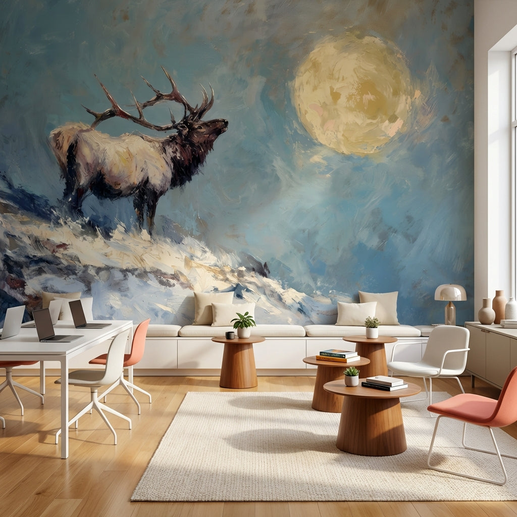 Elk Landscape Wallpaper Moon Removable Snow Wall Mural