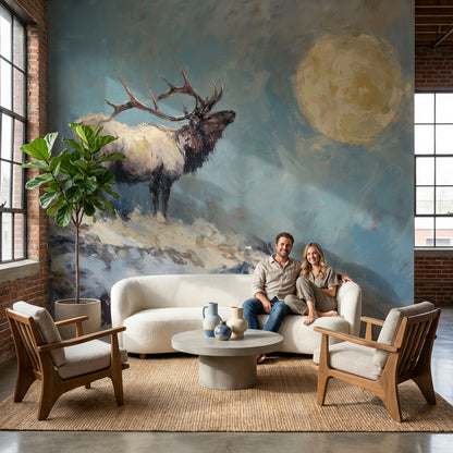 Elk Landscape Wallpaper Moon Removable Snow Wall Mural