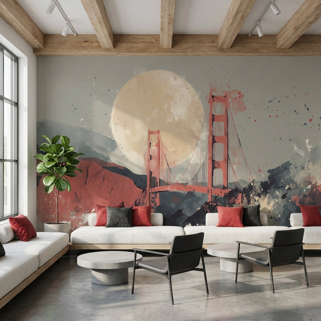 Bridge Landscape Wallpaper Abstract Modern Wall Decor