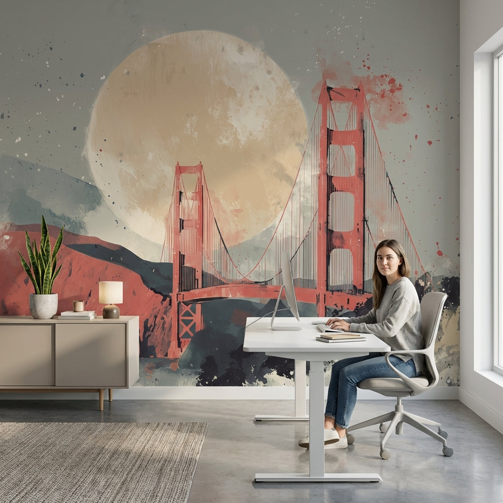 Bridge Landscape Wallpaper Abstract Modern Wall Decor