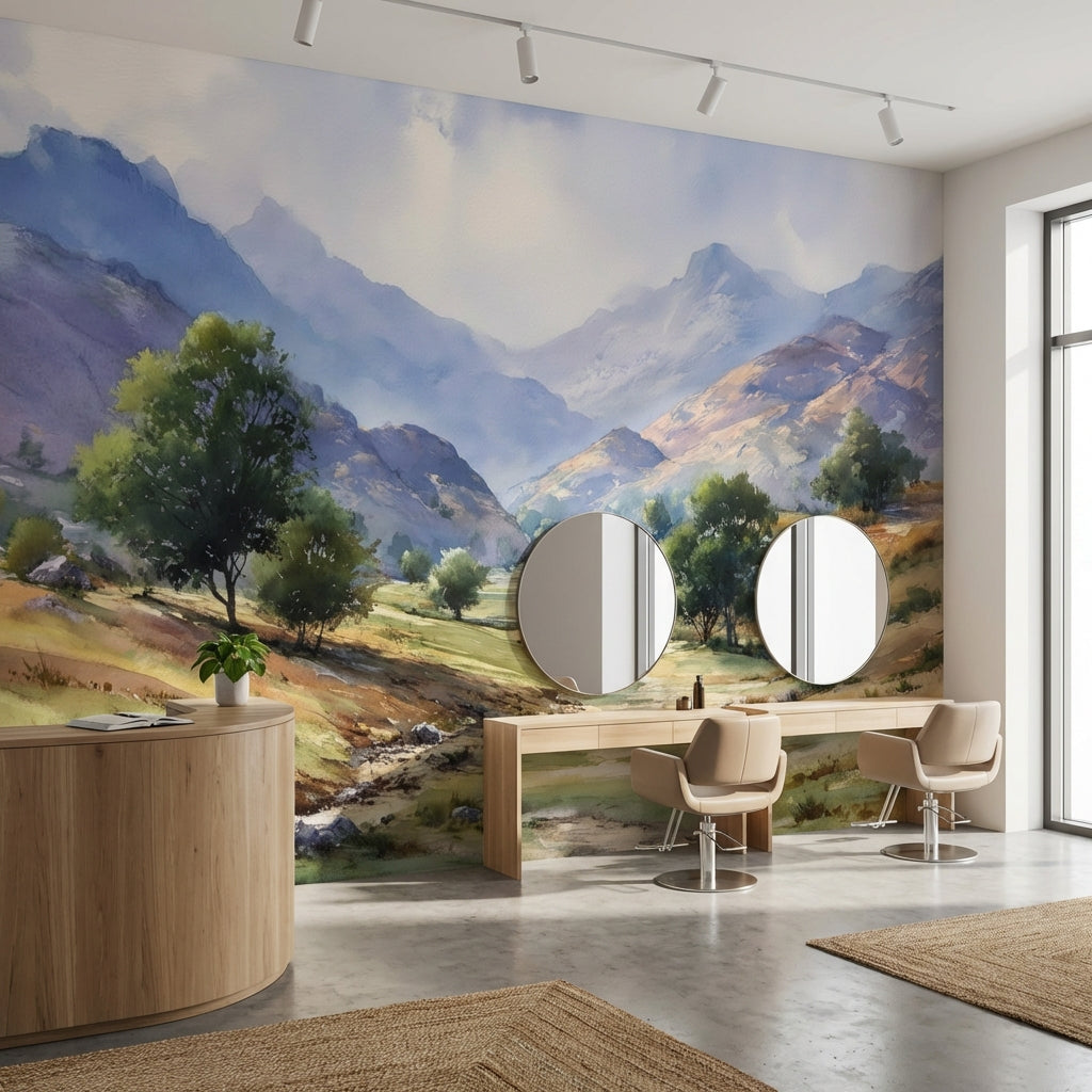 Cloudy Sky Wallpaper Mountain Nature Wall Mural