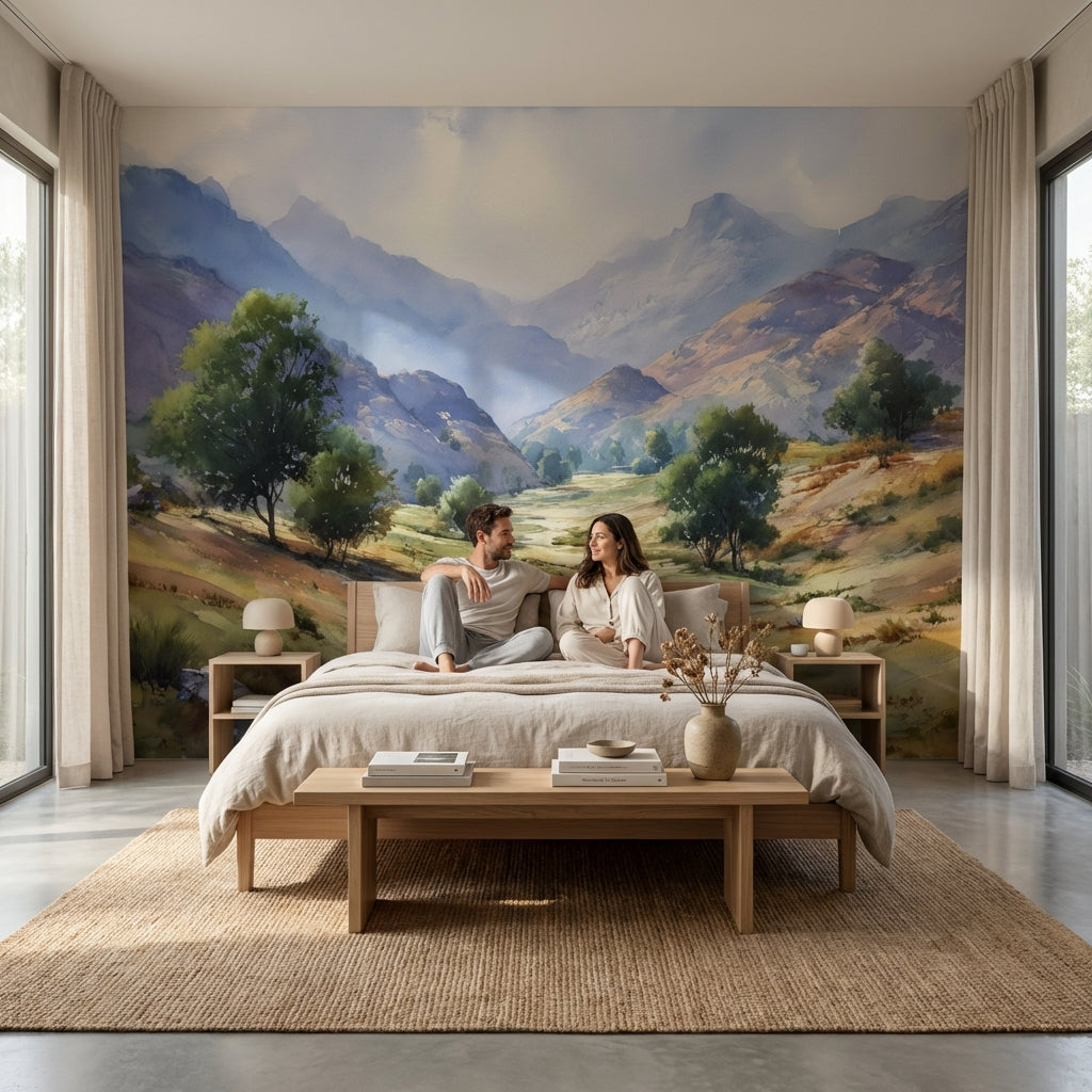 Cloudy Sky Wallpaper Mountain Nature Wall Mural