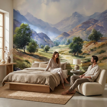 Cloudy Sky Wallpaper Mountain Nature Wall Mural