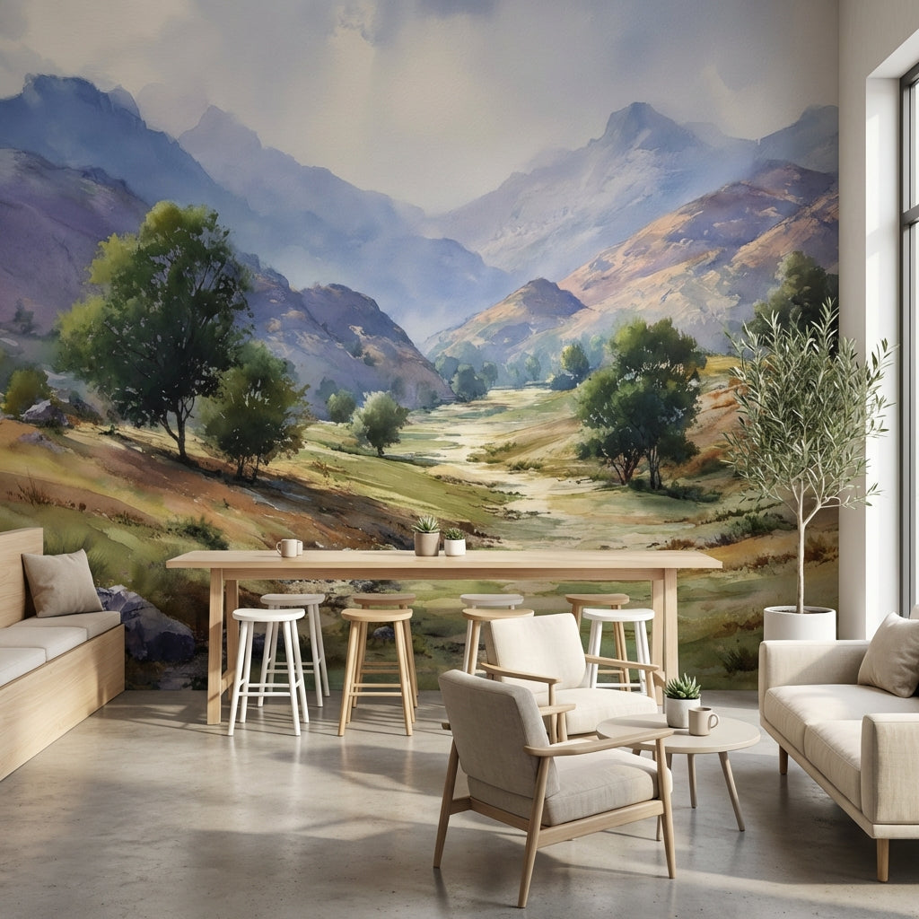 Cloudy Sky Wallpaper Mountain Nature Wall Mural