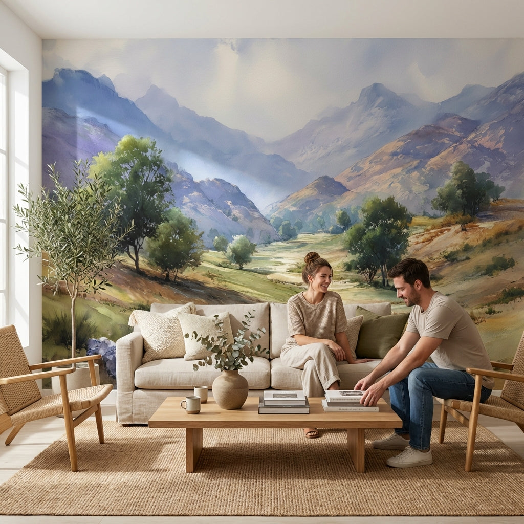 Cloudy Sky Wallpaper Mountain Nature Wall Mural