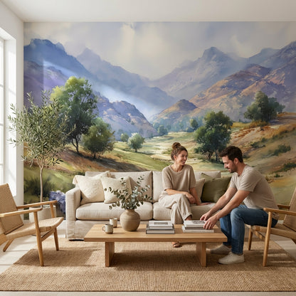 Cloudy Sky Wallpaper Mountain Nature Wall Mural