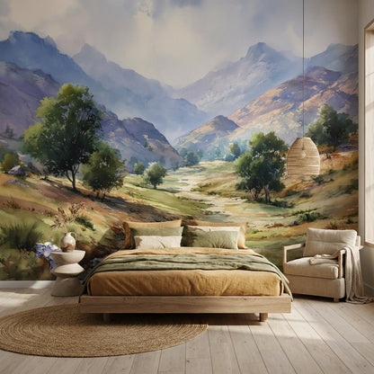 Cloudy Sky Wallpaper Mountain Nature Wall Mural