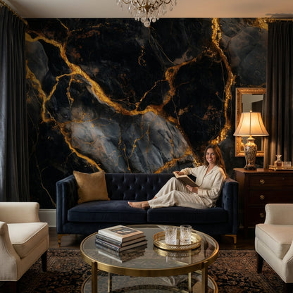 Marble Texture Wallpaper Black Golden Look  Removable Wall Decor