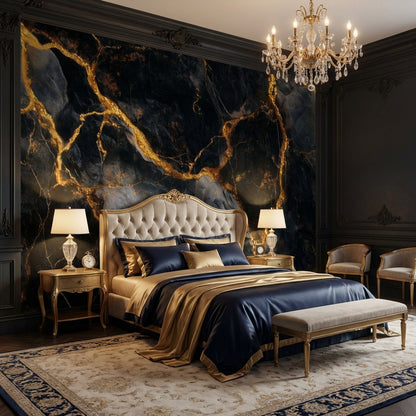 Marble Texture Wallpaper Black Golden Look  Removable Wall Decor