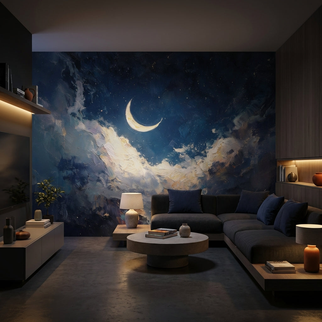 Night Sky Wallpaper Crescent Stars Removable Wall Decor