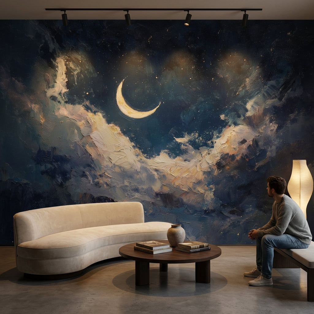 Night Sky Wallpaper Crescent Stars Removable Wall Decor