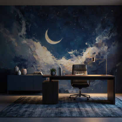 Night Sky Wallpaper Crescent Stars Removable Wall Decor