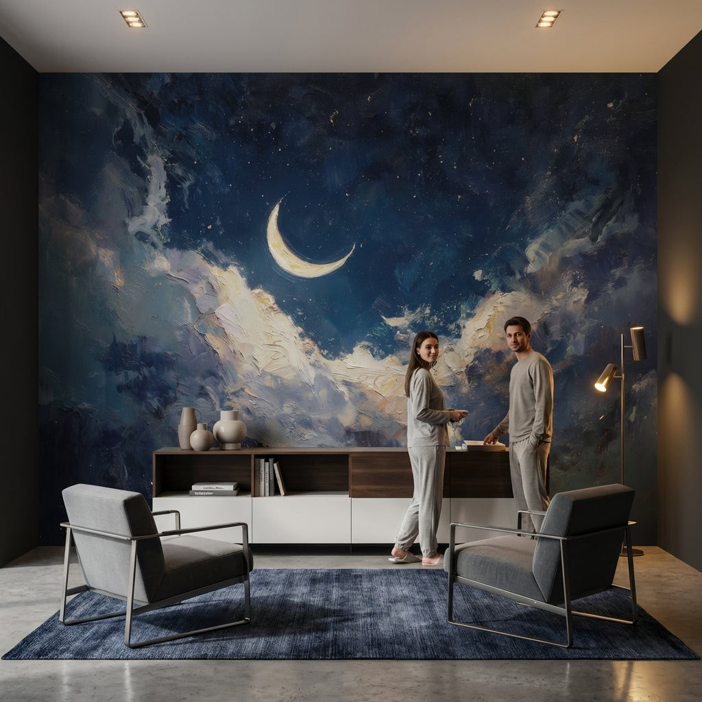 Night Sky Wallpaper Crescent Stars Removable Wall Decor