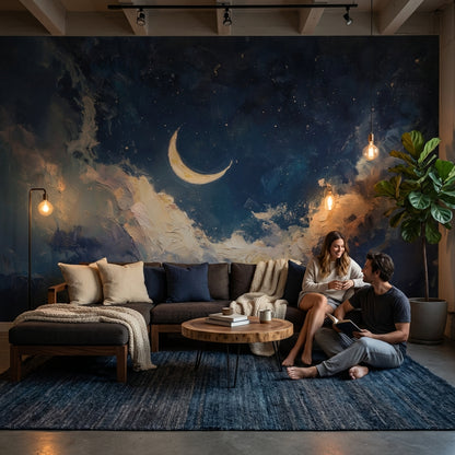 Night Sky Wallpaper Crescent Stars Removable Wall Decor