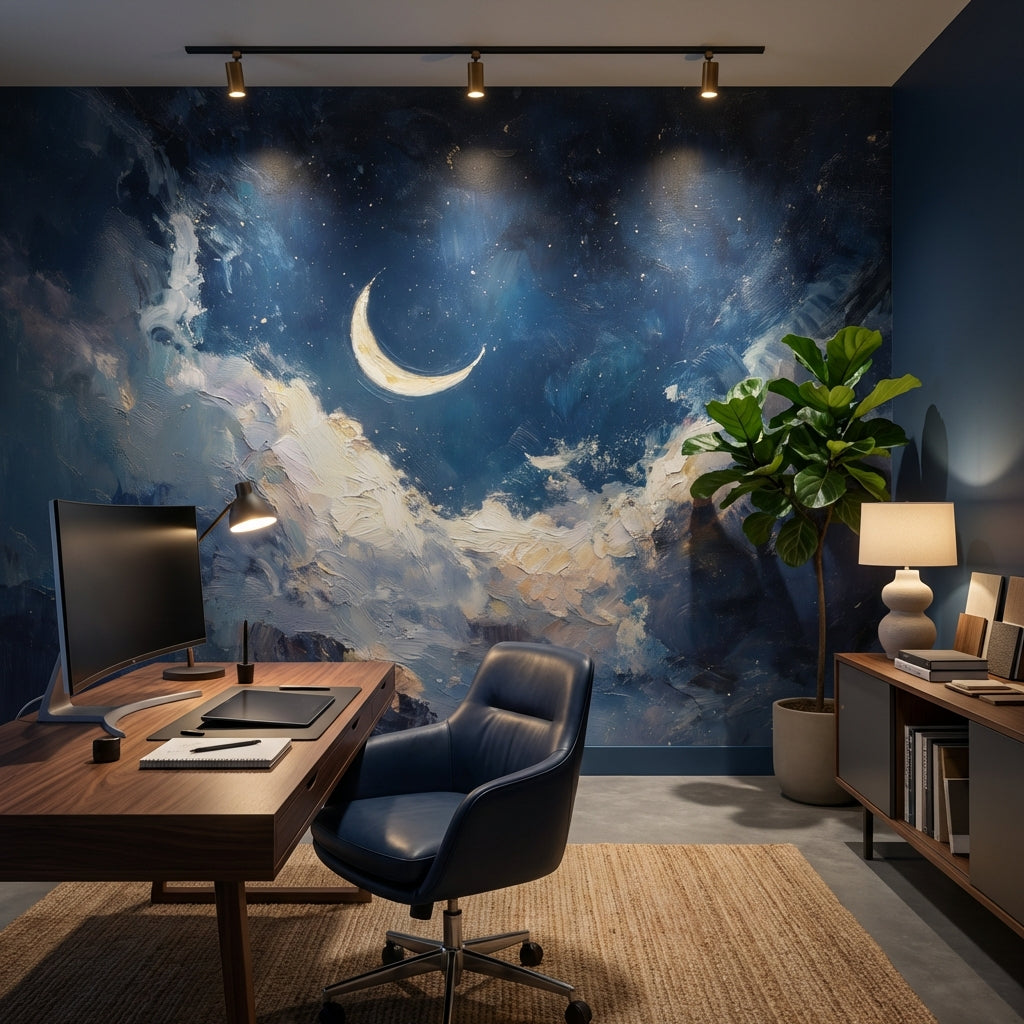 Night Sky Wallpaper Crescent Stars Removable Wall Decor
