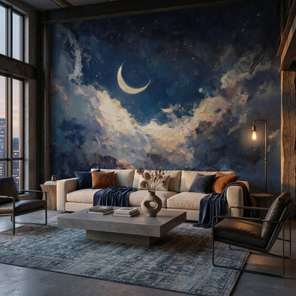 Night Sky Wallpaper Crescent Stars Removable Wall Decor
